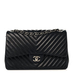 Lambskin Chevron Quilted Jumbo Double Flap Black