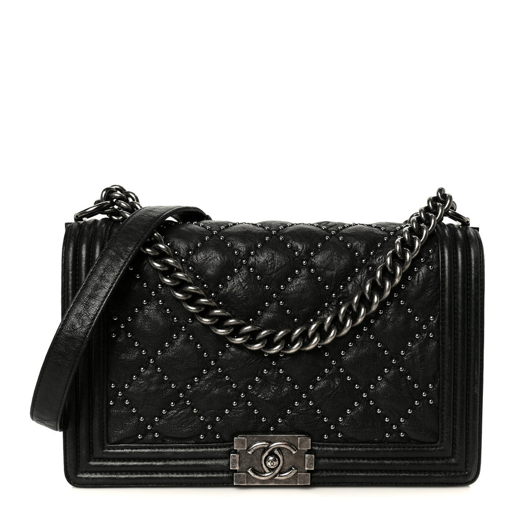 Crumpled Lambskin New Medium Studded Boy Flap Black