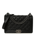 Crumpled Lambskin New Medium Studded Boy Flap Black