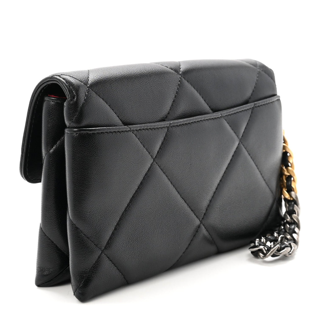 Lambskin Quilted Chanel 19 Flap Clutch Black