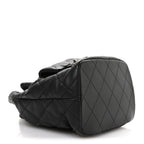 Lambskin Quilted Double Pocket Drawstring Backpack Black