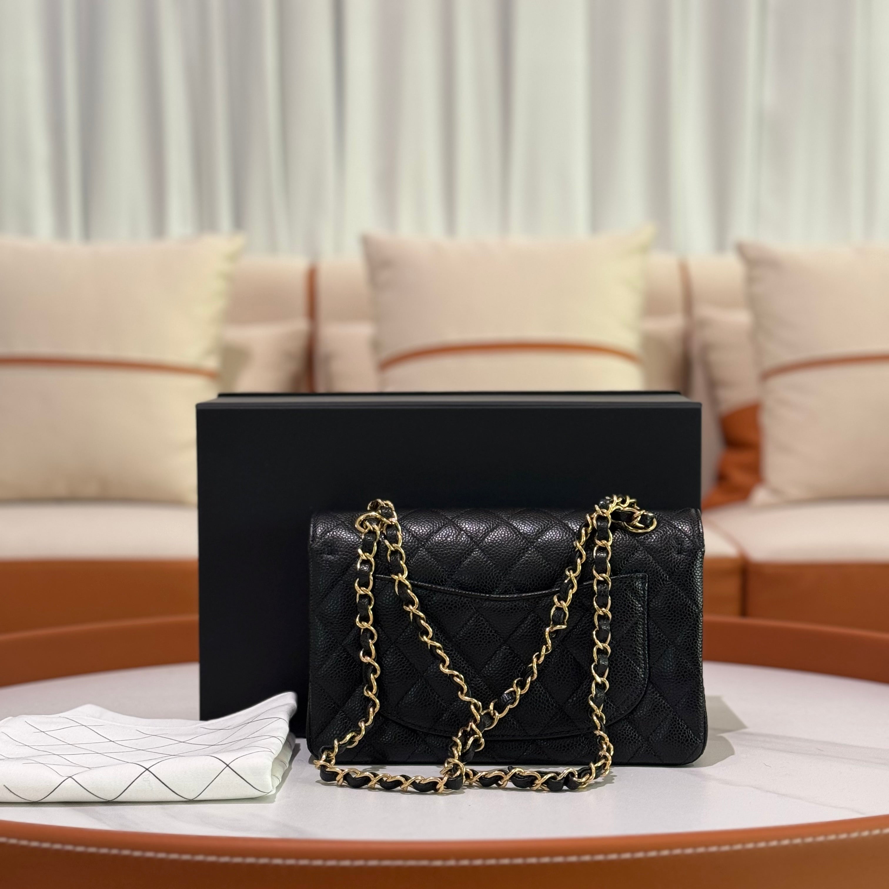 CHANEL CF SMALL BLACK CAVIAR LEATHER WITH GOLD HARDWARE – MICROCHIP MODEL