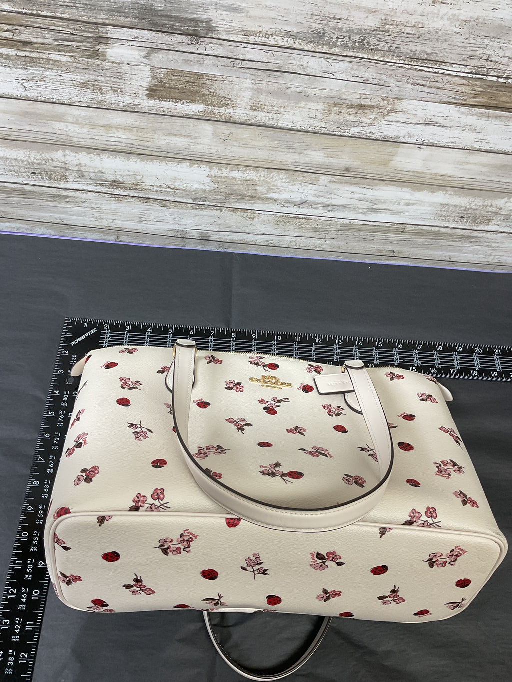 Handbag Designer By Coach In Cream & Pink, Size:Large