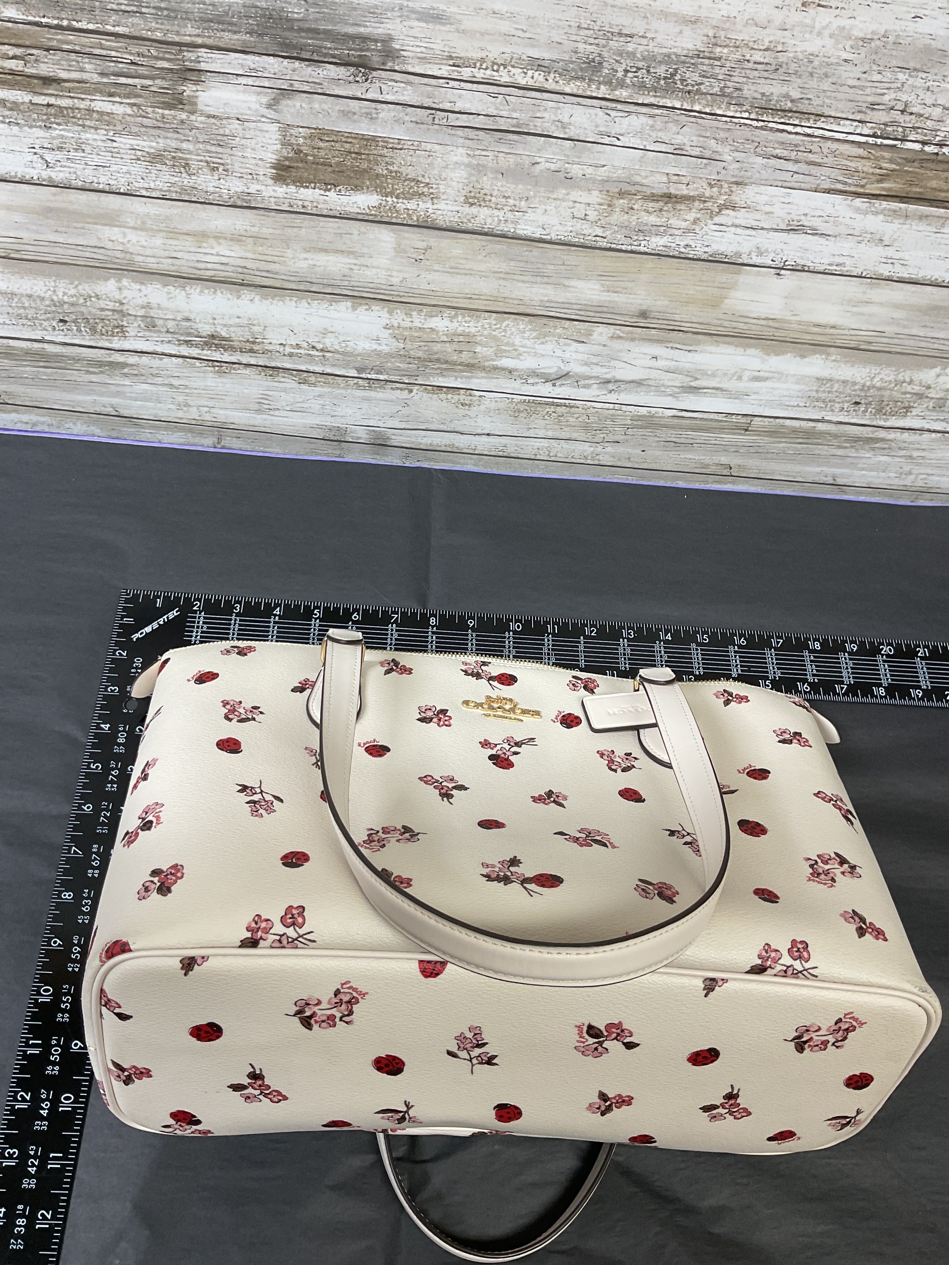 Handbag Designer By Coach In Cream & Pink, Size:Large