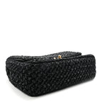 Raffia Crochet Paris Greece Medium Flap Bag Black