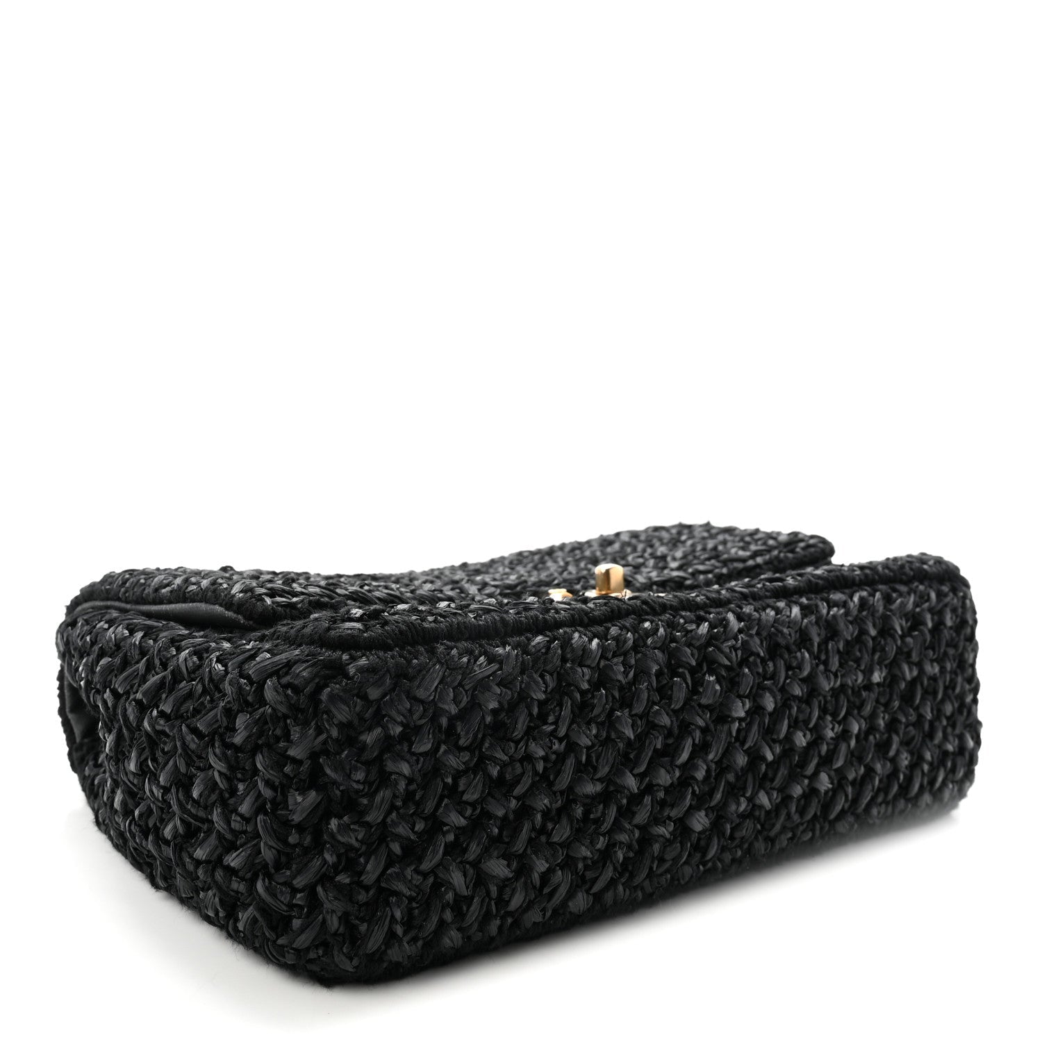 Raffia Crochet Paris Greece Medium Flap Bag Black