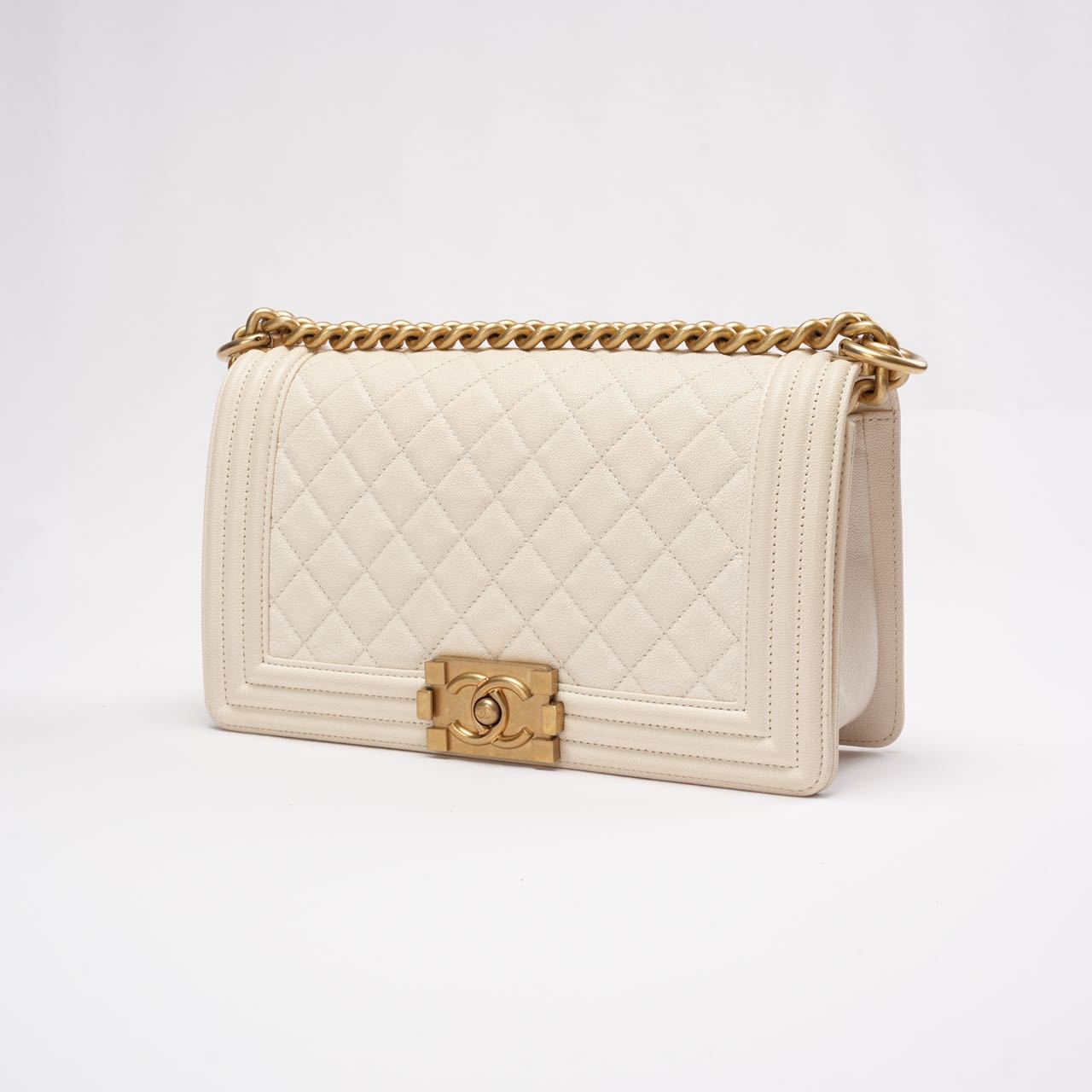 Chanel Medium Le Boy Bag Caviar White 2019