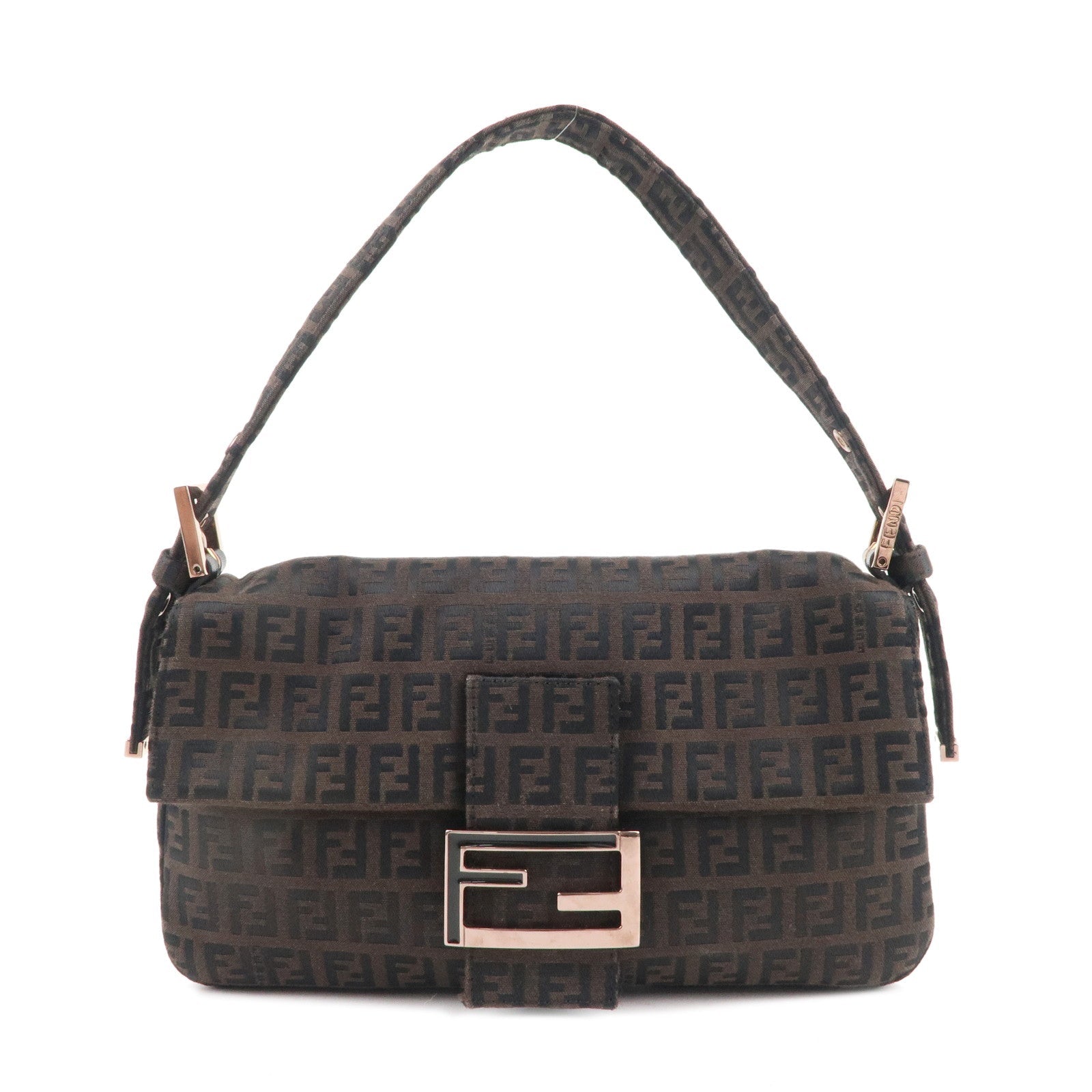 FENDI Mamma Baguette Zucchino Canvas Leather Bag 8BR000