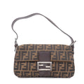 FENDI Mamma Baguette Zucca Canvas Leather Shoulder Bag Brown 26424