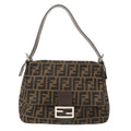 FENDI Mamma Baguette Zucca Canvas Leather Bag Brown Black 26325