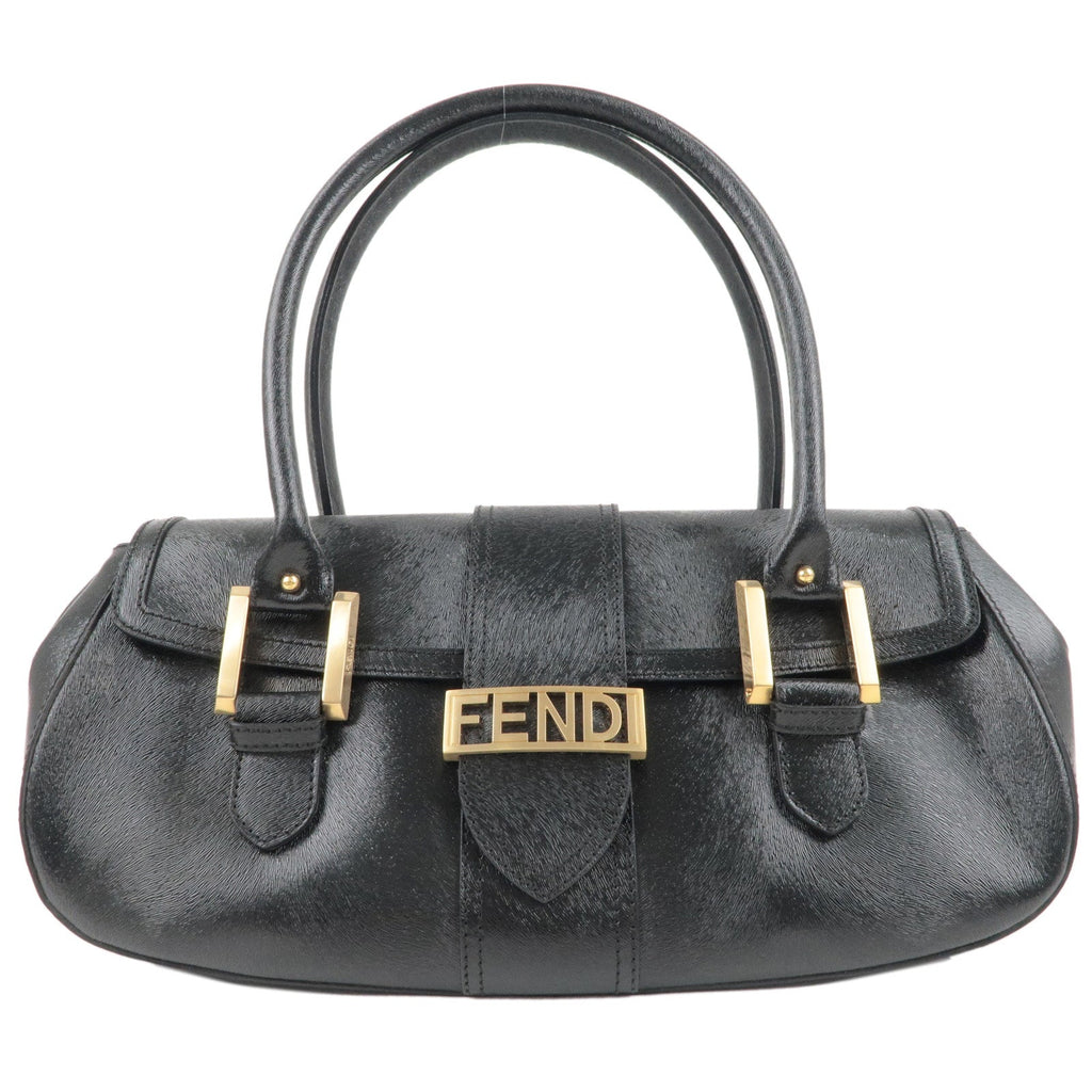 Fendi Logo Leather Hand Bag Shoulder Bag Black 8BN116