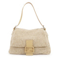 FENDI Mamma Baguette Wool Knit Leather Shoulder Bag Beige 26325