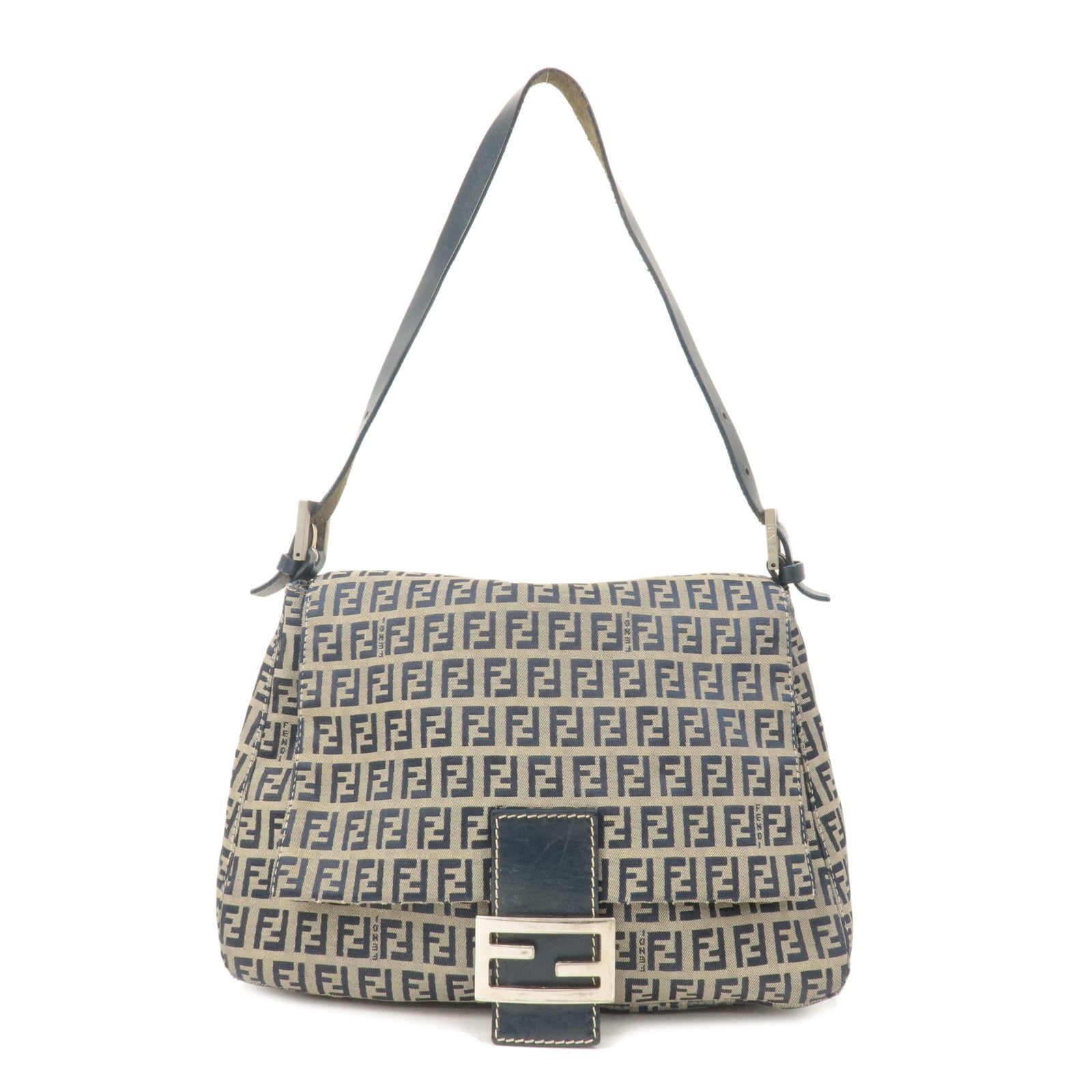 FENDI Mamma Baguette Zucchino Canvas Leather Shoulder Bag 26325