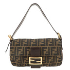 FENDI Mamma Baguette Canvas Leather Shoulder Bag Brown 26424