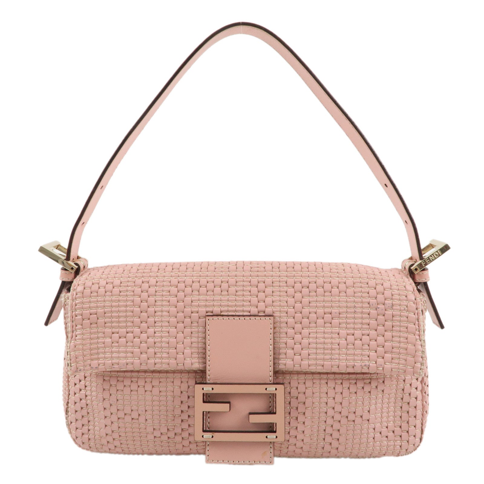FENDI Mamma Baguette Leather Shoulder Bag Pink 8BR600