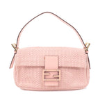 FENDI Mamma Baguette Leather Braided Shoulder Bag Pink 8BR600