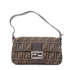 FENDI Mamma Baguette Zucca Canvas Leather Shoulder Bag Brown 26424