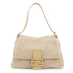 FENDI Mamma Baguette Wool Knit Leather Shoulder Bag Beige 26325