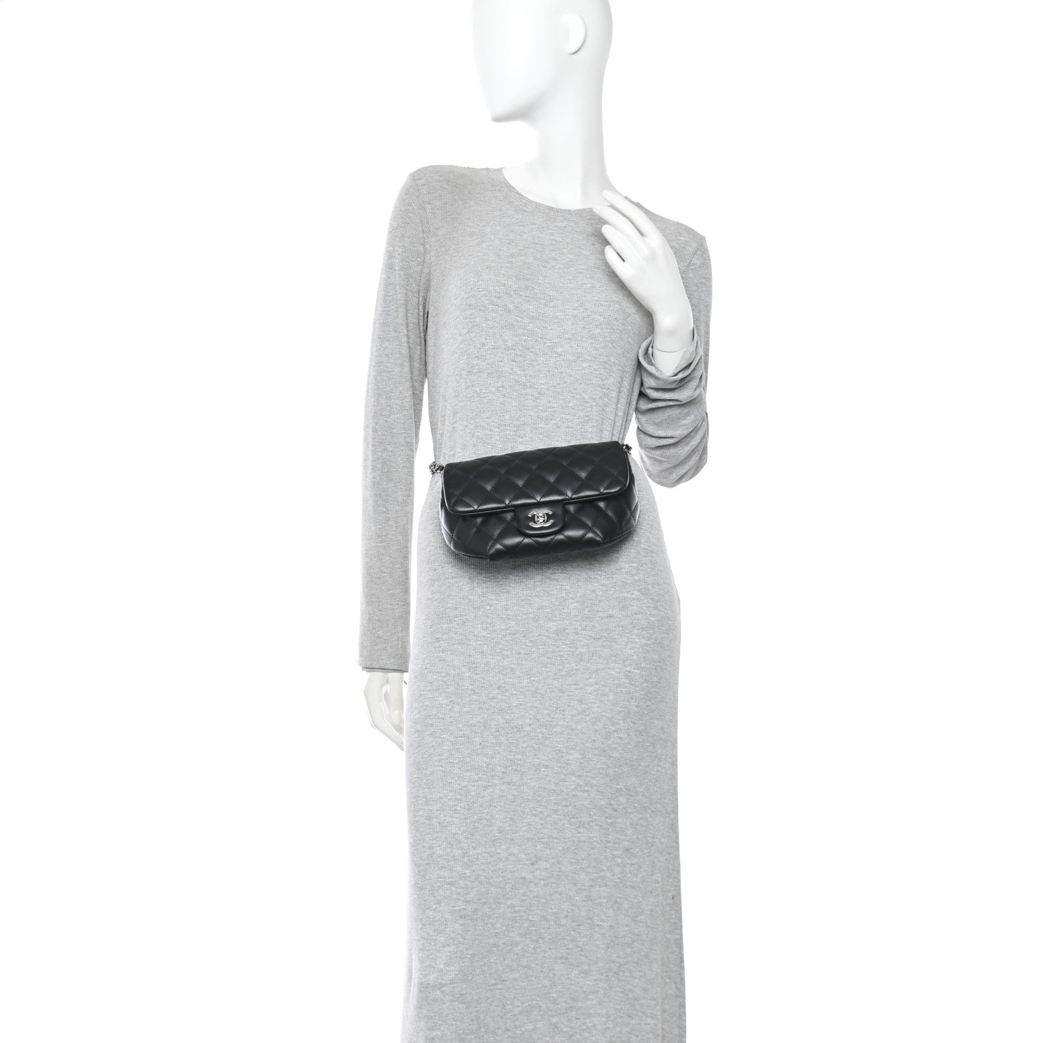 Calfskin Quilted CC Uniform Flap Belt Bag Black