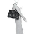 Caviar Quilted Large Shopping Tote Black