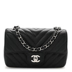 Caviar Chevron Quilted Mini Rectangular Flap Black