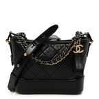 Aged Calfskin Quilted Small Gabrielle Hobo Black