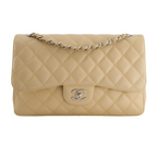 Chanel timeless Flap Bag Beige Jumbo Size Caviar Leather with Silver Hardware