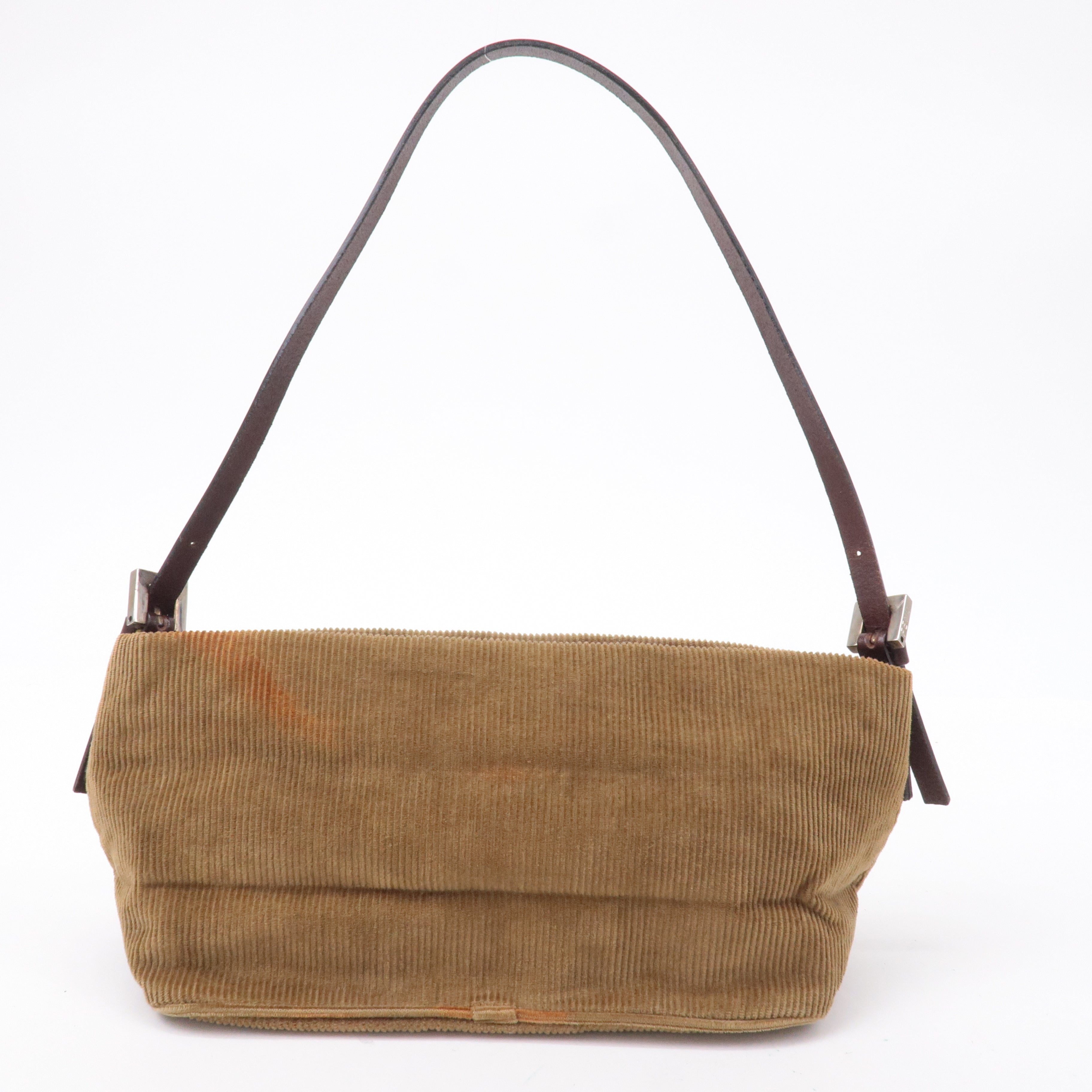 FENDI Corduroy Leather Shoulder Bag Hand Bag Brown 26636