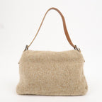 FENDI Mamma Baguette Wool Knit Leather Shoulder Bag Beige 26325