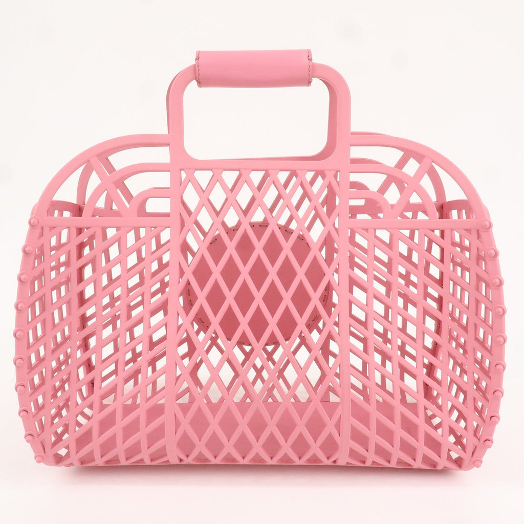 FENDI Logo Plastic Leather Basket Bag Hand Bag Pink 8BH389