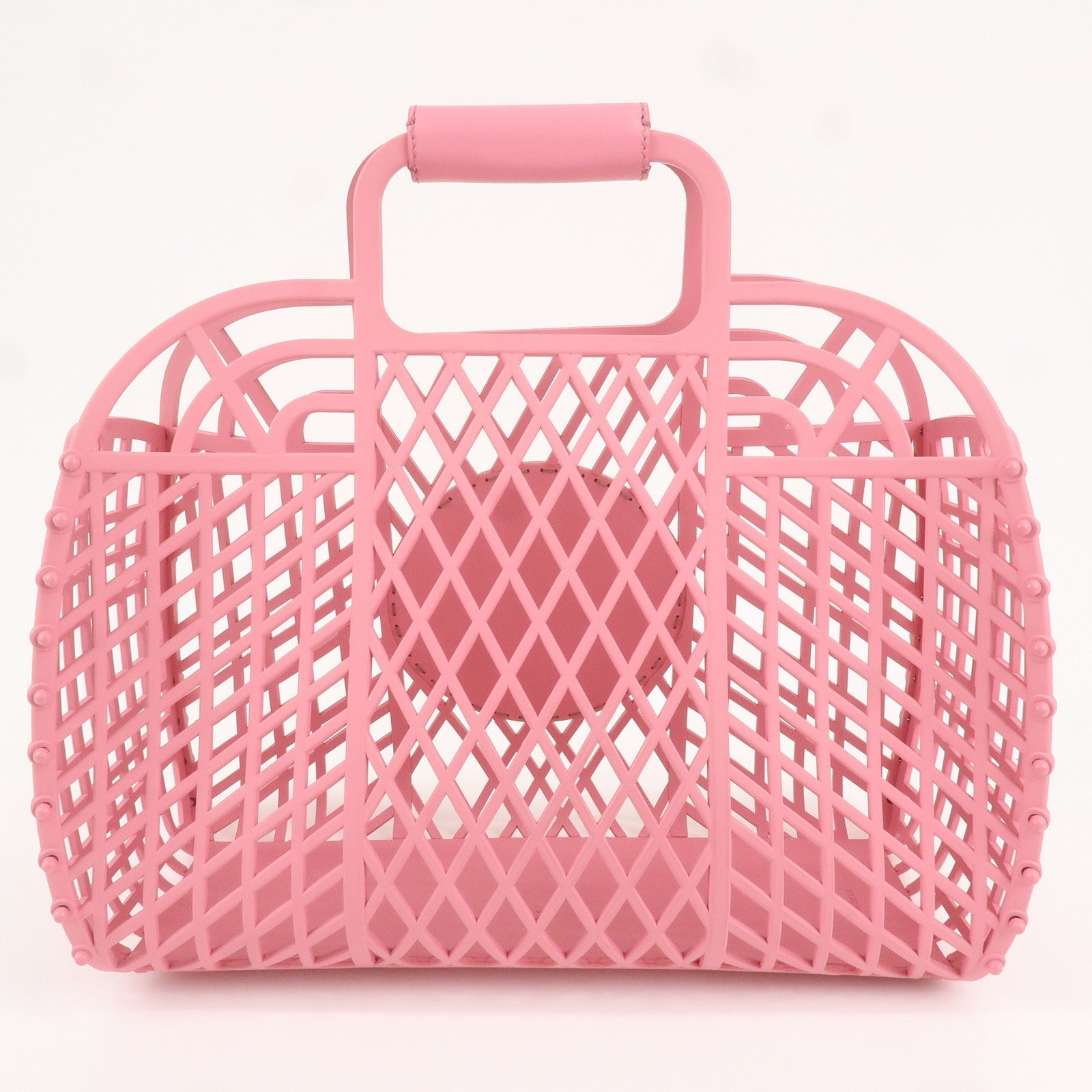 FENDI Logo Plastic Leather Basket Bag Hand Bag Pink 8BH389