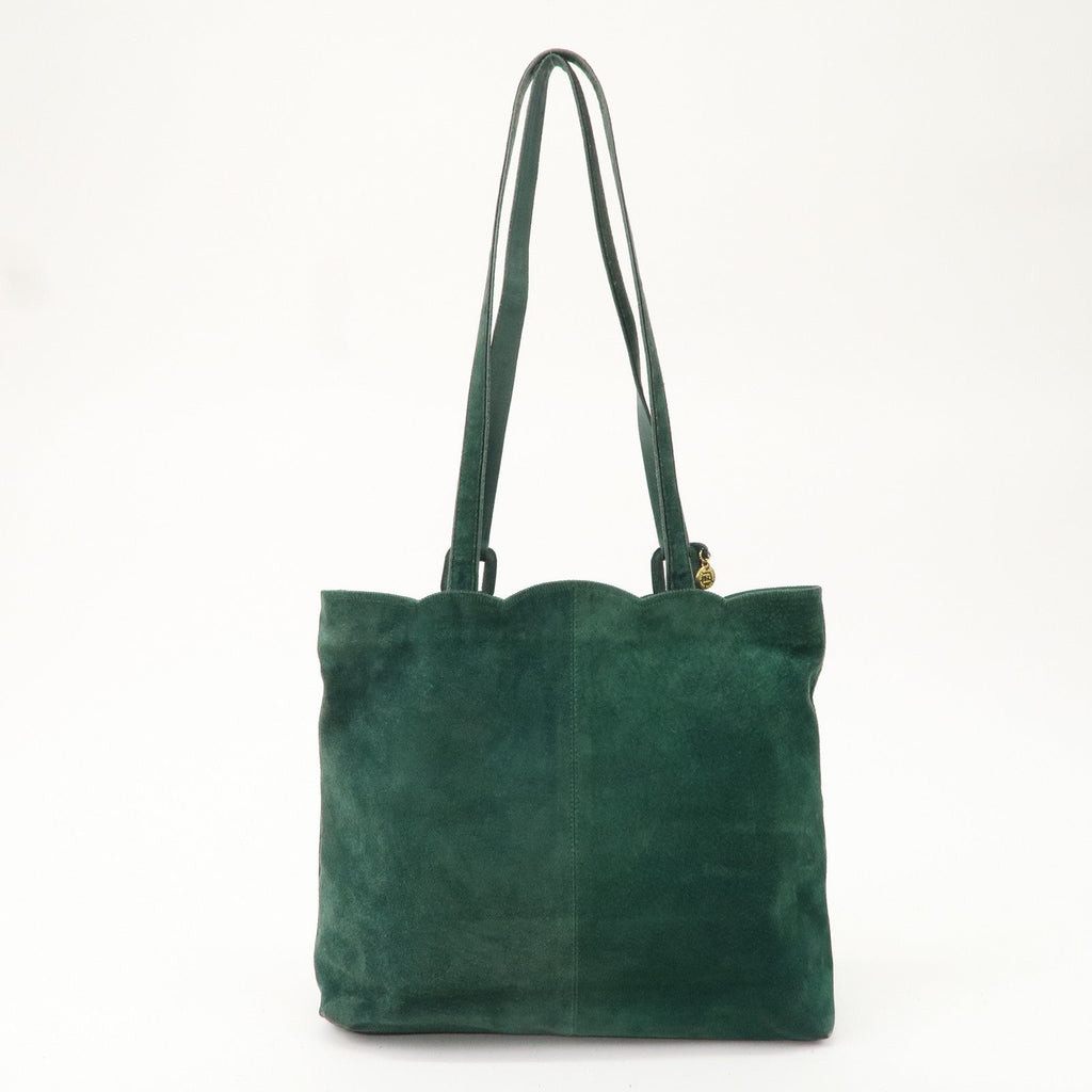 FENDI Logo Suede Tote Bag Shoulder Bag Green