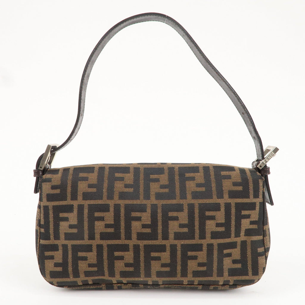 FENDI Mamma Baguette Canvas Shoulder Bag Brown Black 26424