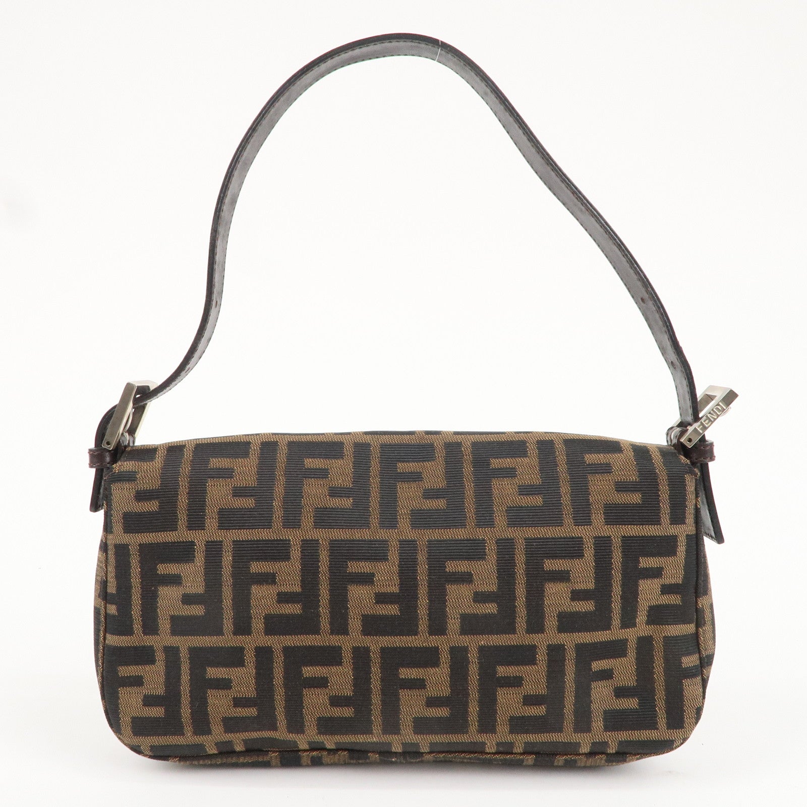 FENDI Mamma Baguette Canvas Shoulder Bag Brown Black 26424