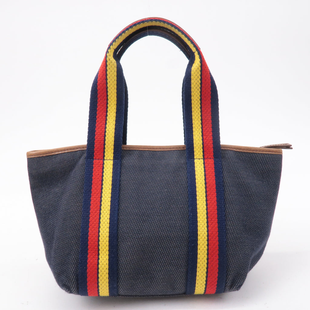 FENDI Denim Leather Hand bag Multi Color Navy 7VA165