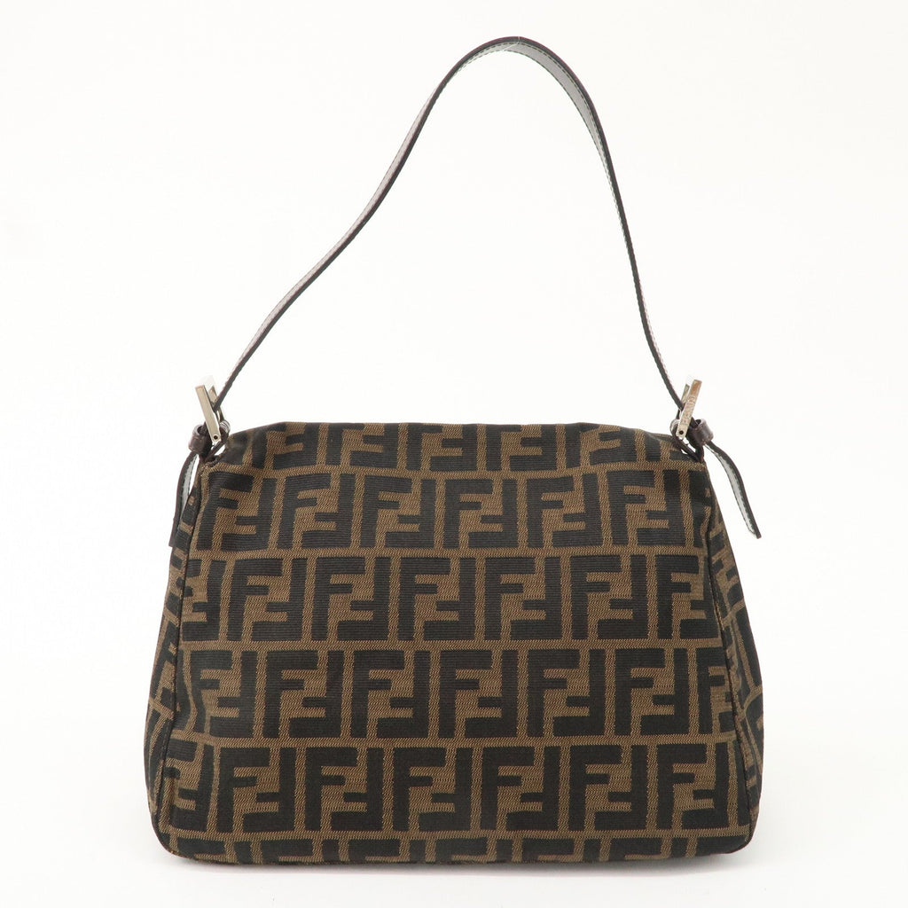 FENDI Mamma Baguette Zucca Canvas Leather Bag Brown Black 26325