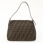 FENDI Mamma Baguette Zucca Canvas Leather Bag Brown Black 26325