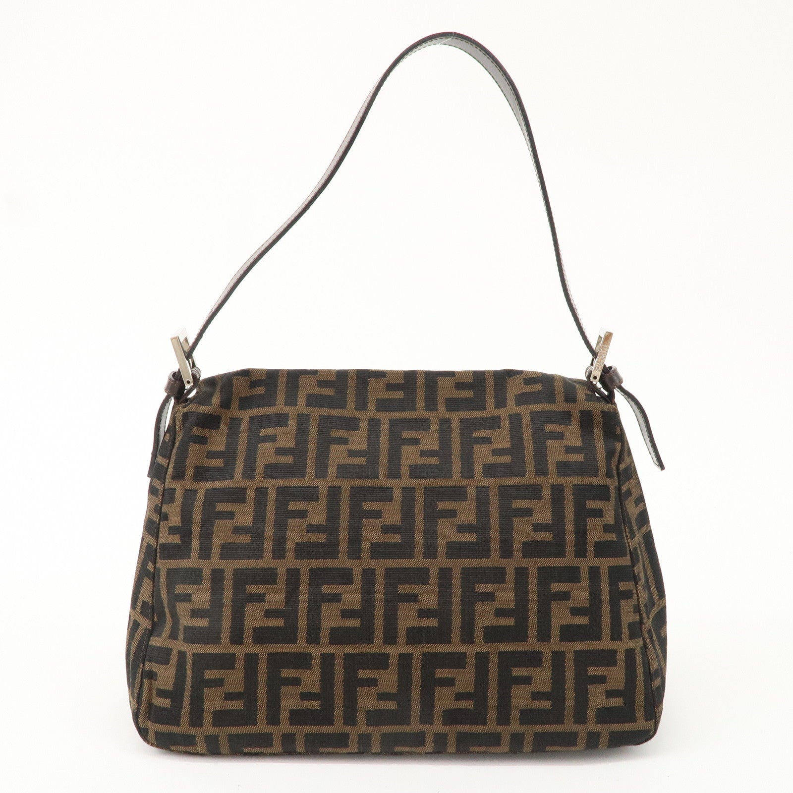 FENDI Mamma Baguette Zucca Canvas Leather Bag Brown Black 26325