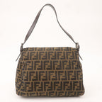 FENDI Mamma Baguette Zucca Canvas Leather Bag Brown Black 26325