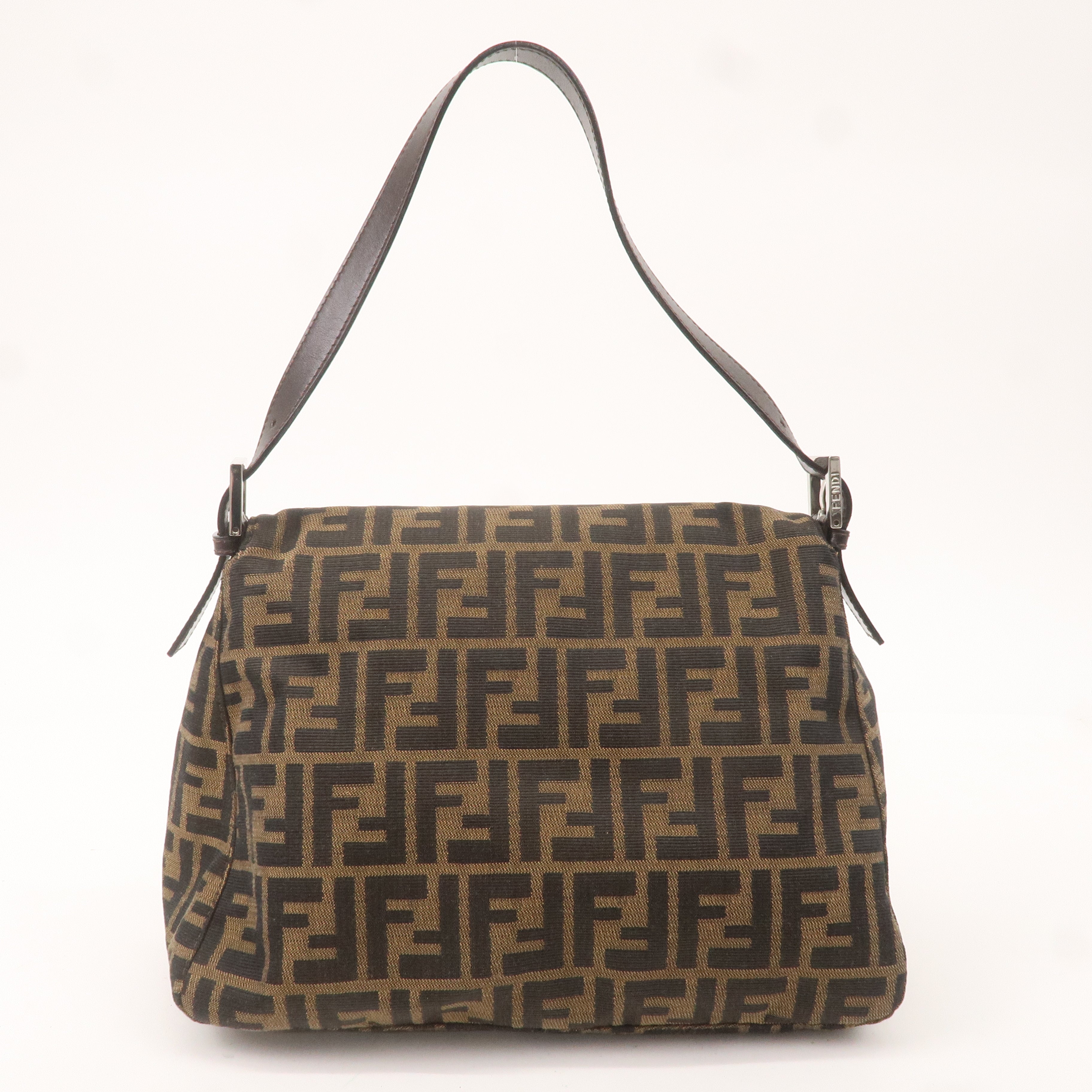 FENDI Mamma Baguette Zucca Canvas Leather Bag Brown Black 26325
