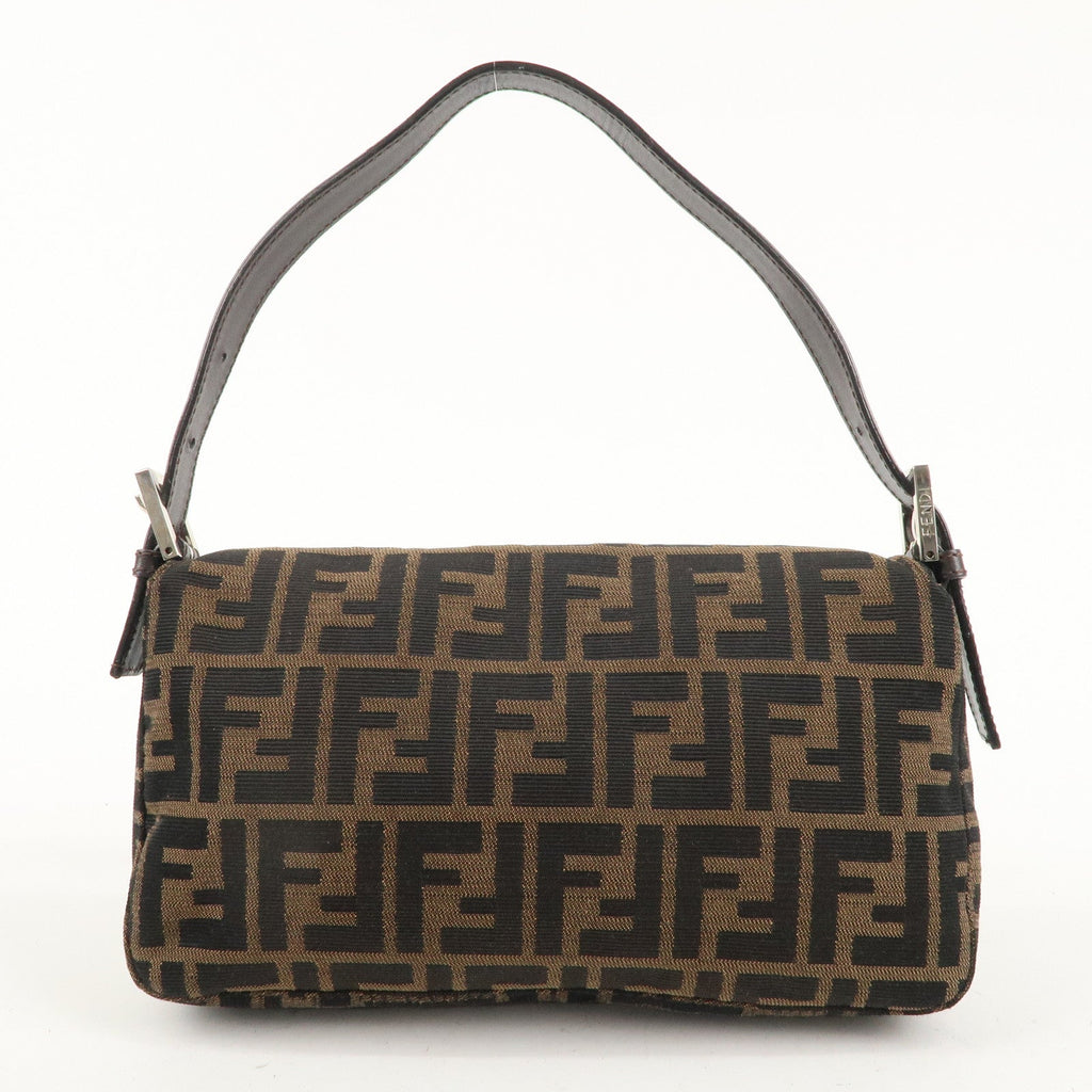 FENDI Mamma Baguette Canvas Leather Shoulder Bag Brown Black 26424