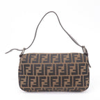 FENDI Mamma Baguette Zucca Canvas Leather Bag Brown 26424