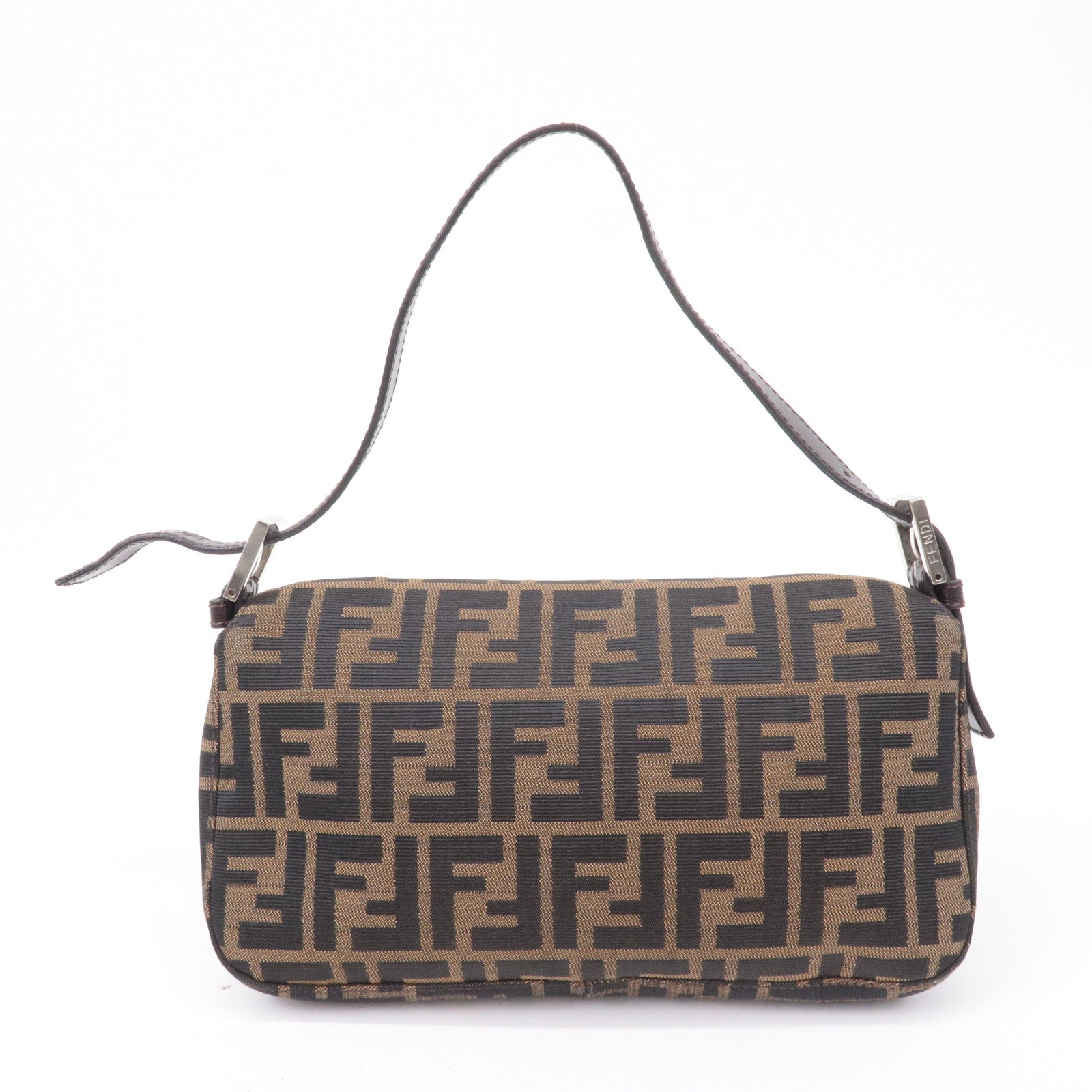 FENDI Mamma Baguette Zucca Canvas Leather Bag Brown 26424