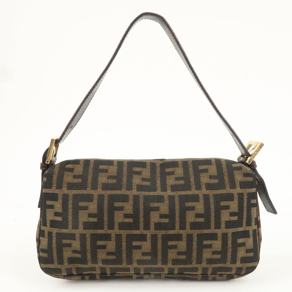 FENDI Mamma Baguette Canvas Leather Shoulder Bag Brown 26424