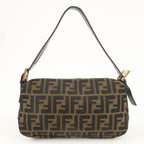 FENDI Mamma Baguette Canvas Leather Shoulder Bag Brown 26424