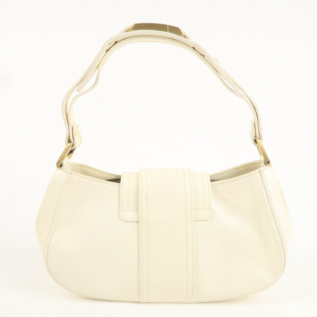 FENDI Leather Shoulder Bag Hand Bag White 8BR396