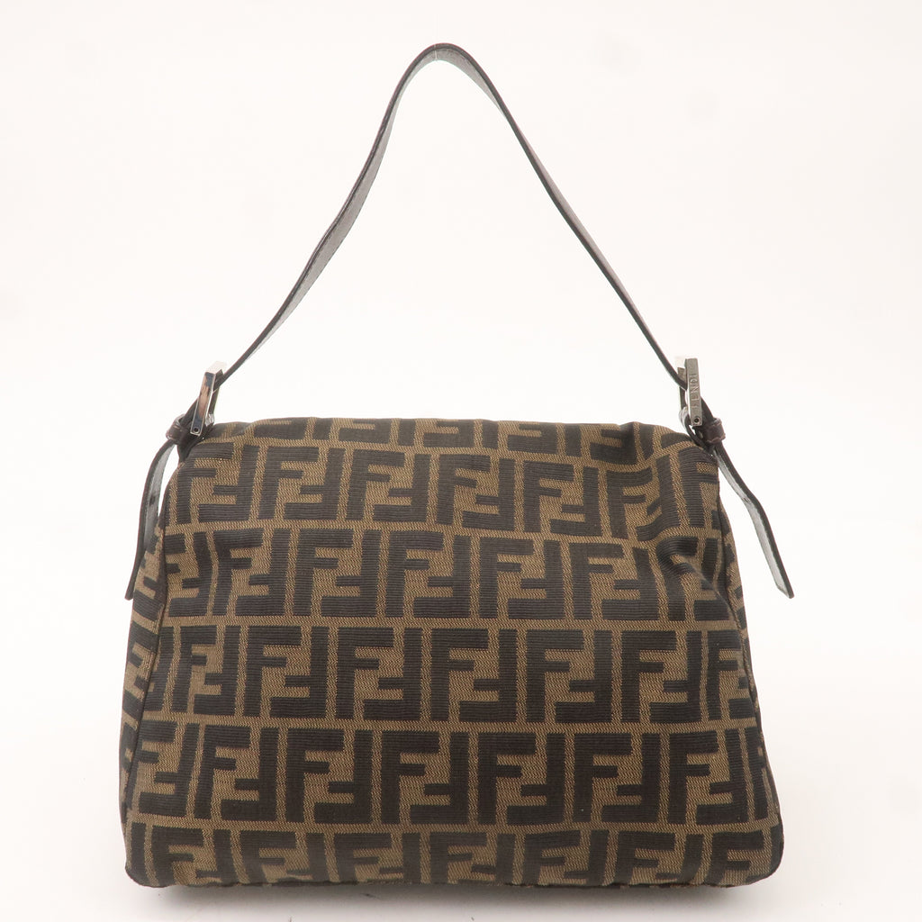 FENDI Mamma Baguette Zucca Canvas Leather Bag Brown Black 26325