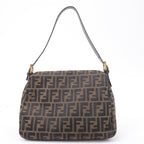 FENDI Mamma Baguette Zucca Canvas Leather Shoulder Bag Brown