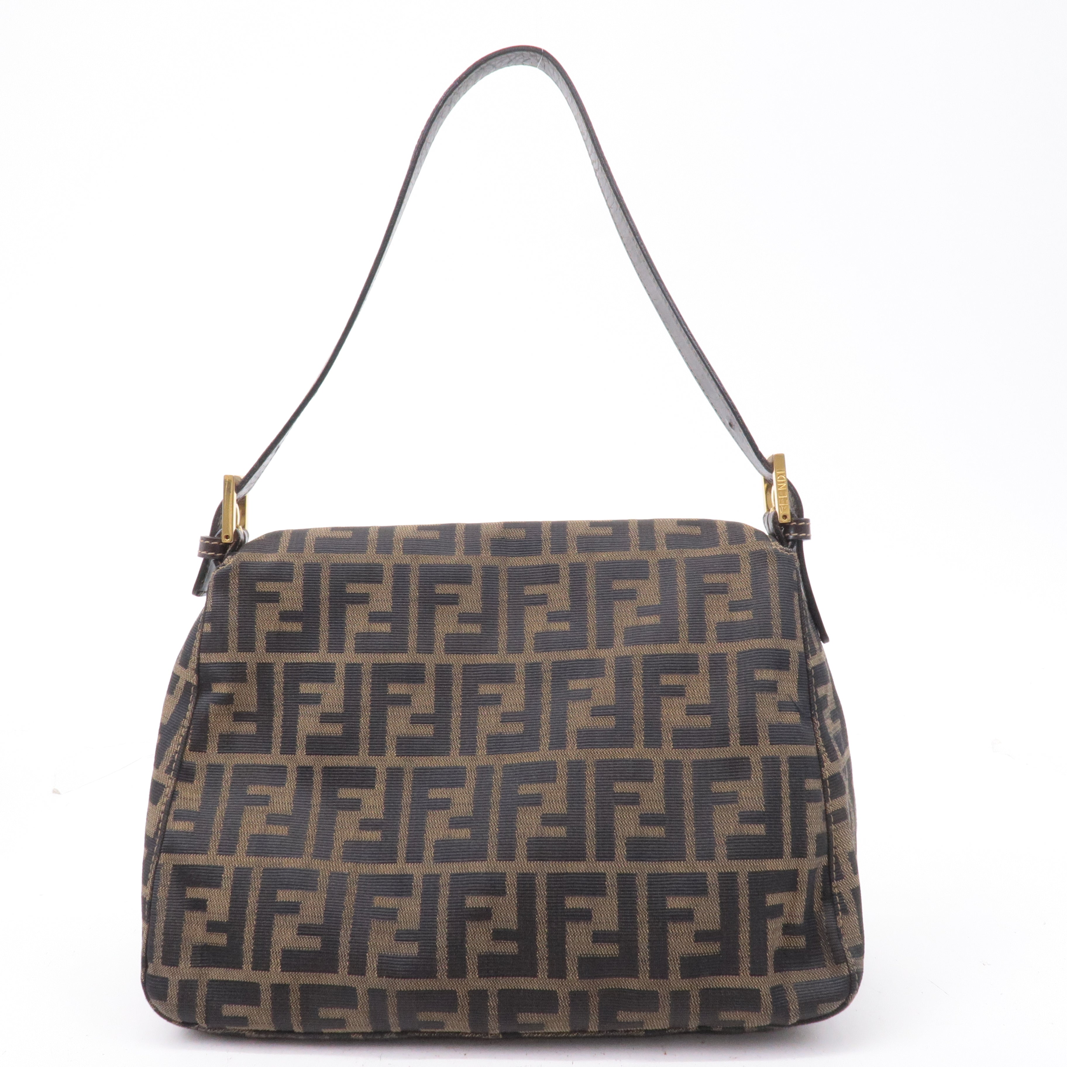 FENDI Mamma Baguette Zucca Canvas Leather Shoulder Bag Brown