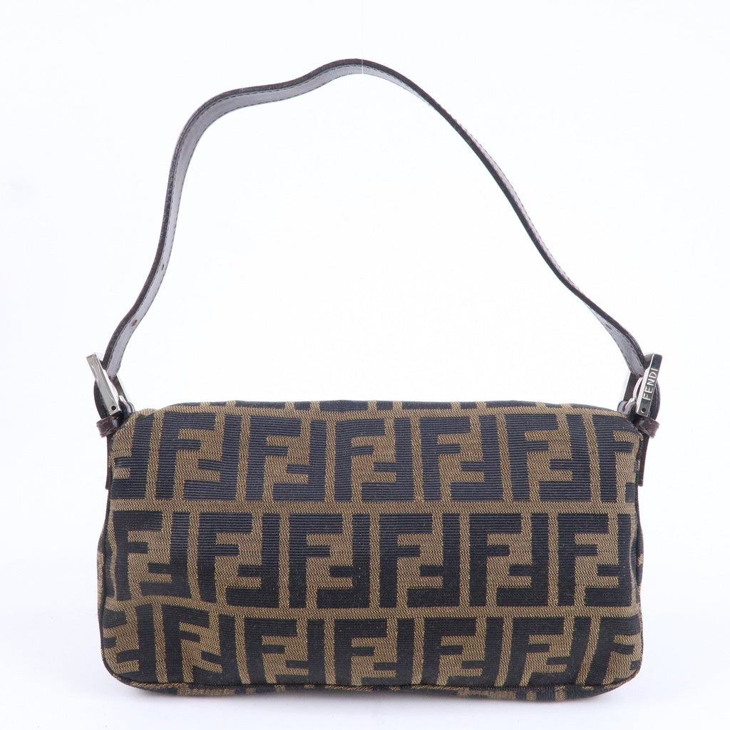 FENDI Mamma Baguette Zucca Canvas Leather Shoulder Bag Brown 26424